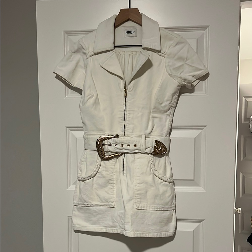 Miu Miu White Belted Dress